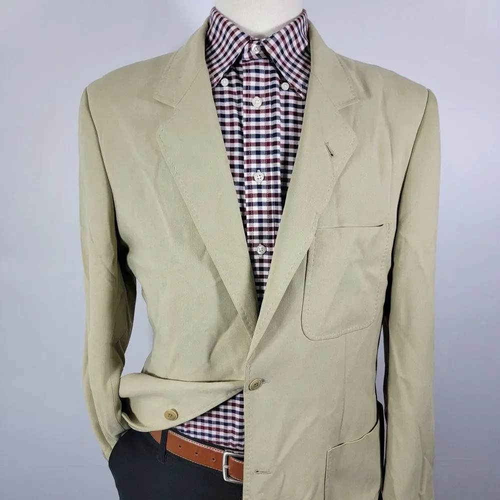 Nat Nast Men's Sport Coat Blazer Two Button Beige Twill 100%‎ Silk Size Medium